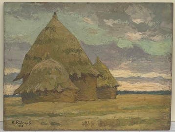 Franse school (XX) - Paysage aux meules de foin (vendu sans