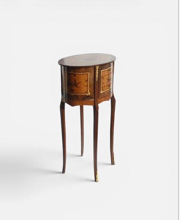 Bijzettafel - Hout, Messing - Inlegwerk in Louis XV-stijl, Antiek en Kunst, Curiosa en Brocante