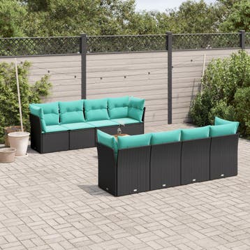 vidaXL 9-delige Loungeset met kussens poly rattan zwart, Verzenden, Loungeset
