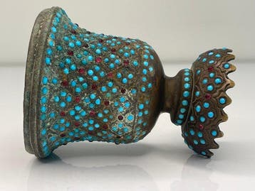 Waterpijp - Qajar-periode (Sar-e Qalyan) – brons en emaille,