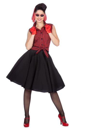 Rock N Roll 50S Jurk Zwart Rood Dames, Verzenden