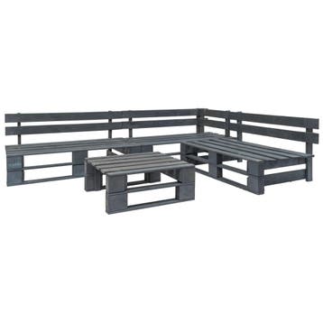 vidaXL 4-delige Loungeset pallet hout grijs, Verzenden, Nieuw, Loungeset