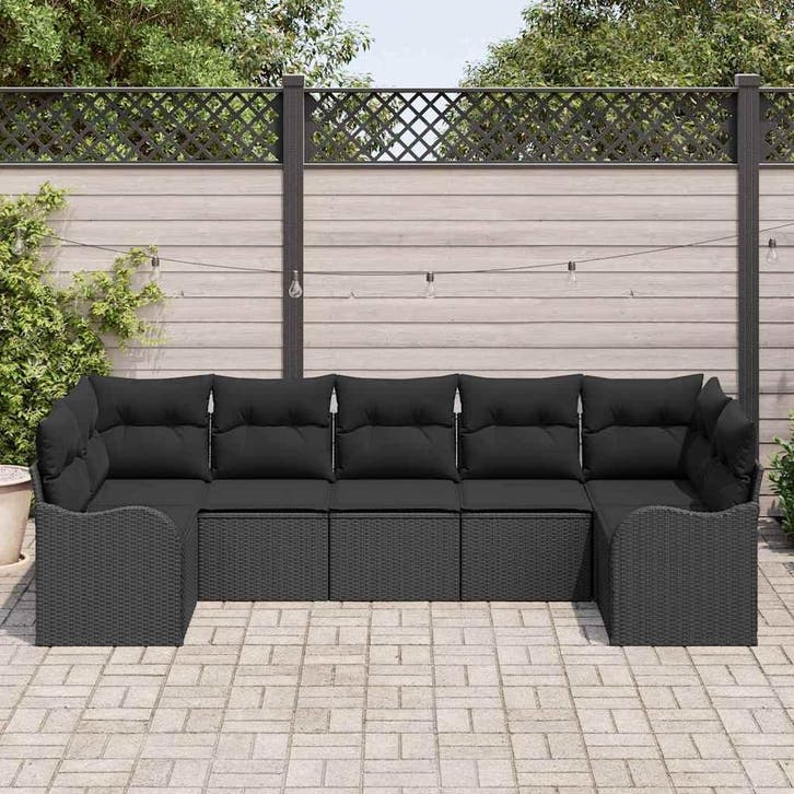 vidaXL Tuinbank Set Zwart poly rattan, Tuin en Terras, Tuinsets en Loungesets, Nieuw, Verzenden