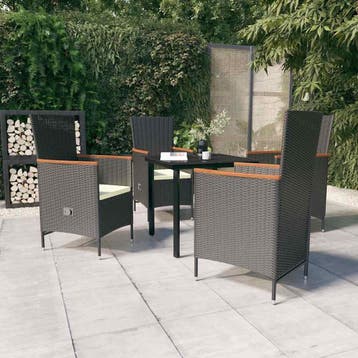 vidaXL 5-delige Tuinset met kussens zwart, Verzenden, Tuinset