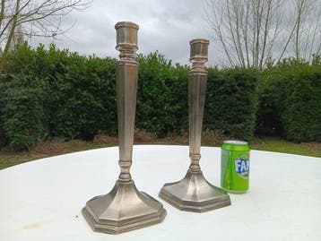 34 cm - Chandelier candélabres lourds plaqués argent (2) -