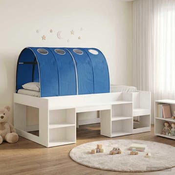 vidaXL Bedframe met Tunnel met plank 3 pcs Wit en Blauw, Verzenden