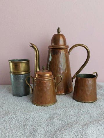Koffieservies (4) - Koper, Messing - Vintage thee /