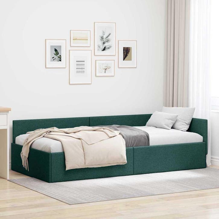 vidaXL Hoek Bed Frame met hoofdeinde Donkergroen 100 cm x, Huis en Inrichting, Slaapkamer | Bedden, Nieuw, Verzenden