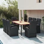 vidaXL 9-delige Tuinset poly rattan zwart, Verzenden, Nieuw, Tuinset