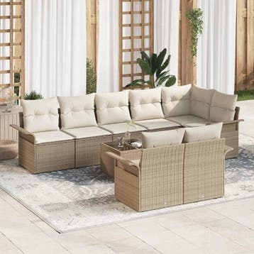 vidaXL Tuinbank Set 9 st Beige poly rattan, Verzenden