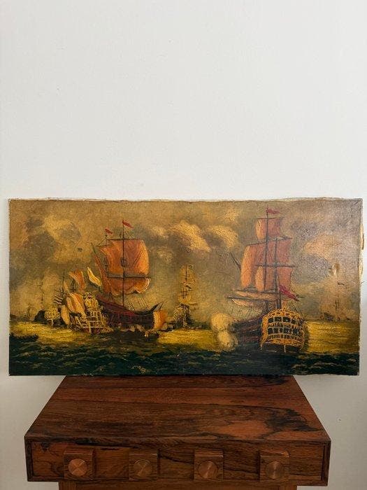 Europese school (XVIII) - Naval Battle, Antiek en Kunst, Kunst | Schilderijen | Klassiek