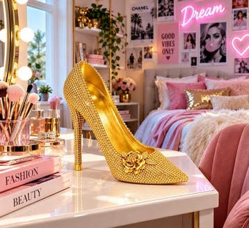 Beeld, Goudkleurig beeld *** HIGH HEEL SCHOEN *** - 17 cm -, Antiek en Kunst