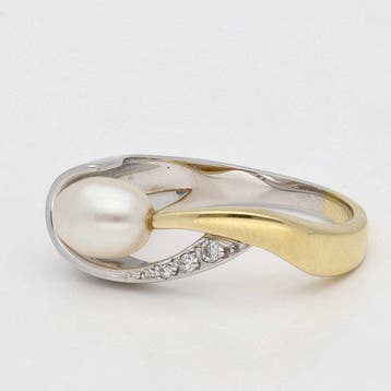 Ring - 18 karaat Geel goud, Witgoud Parel - Diamant, Nieuw