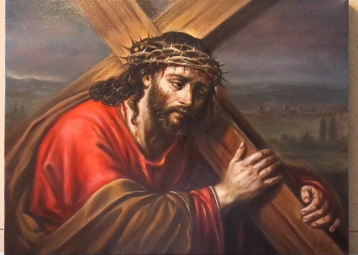 Gaetano Lete (XX-XXI) - Gesù porta la croce, Antiek en Kunst, Kunst | Schilderijen | Klassiek