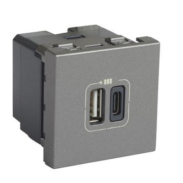 Legrand Mozaïek USB-lader Type A+C 2 Module Aluminium -, Verzenden, Nieuw