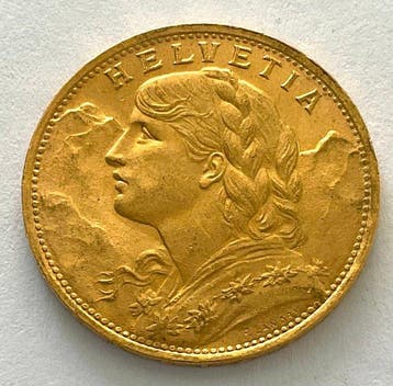 Zwitserland. 20 Francs 1922 B - Vreneli