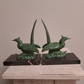 Serre-livres (2) - Oiseaux de paradis - Marbre, zinc
