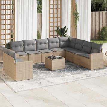 vidaXL 11-delige Tuinset met kussens poly rattan beige, Verzenden, Nieuw, Tuinset