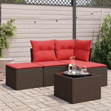 vidaXL 5-delige Loungeset met kussens poly rattan bruin, Verzenden, Nieuw, Loungeset