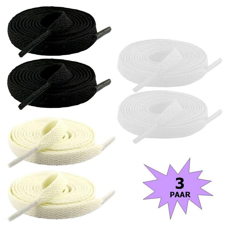 Fako Fashion - Schoenveters - Plat - 8mm - 120cm - 3 Paar -, Kleding | Heren, Schoenen, Verzenden