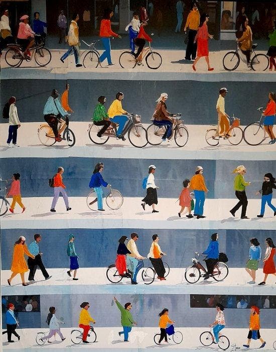 Giorgio Stocco - Cyclists 23- opera unica, Antiek en Kunst, Kunst | Schilderijen | Modern