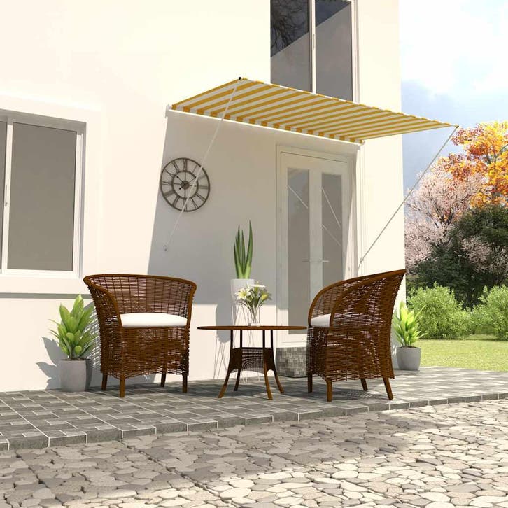 vidaXL Luifel uittrekbaar 200x150 cm geel en wit, Jardin & Terrasse, Protection solaire, Envoi