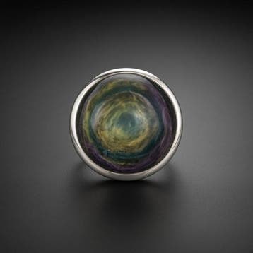 Ring in obsidiaan Manta huichol. Zeldzame variëteit.