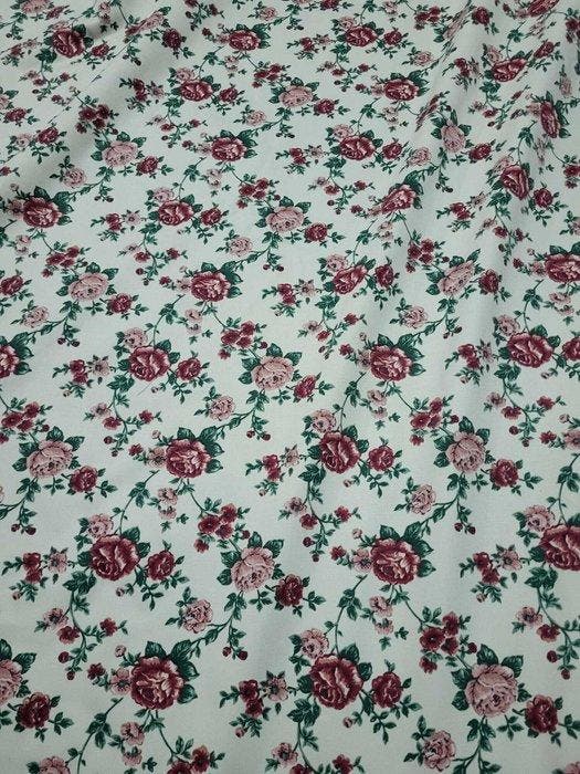 Katoenen popeline met multicolor microbloemen. - Textiel -, Antiek en Kunst, Antiek | Tapijten, Tafelkleden en Textiel