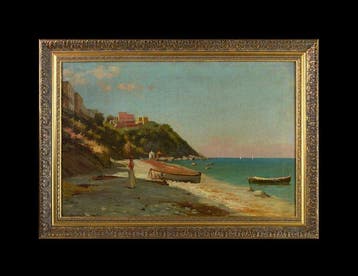 École italienne vers 1900. - Capri, la plage.