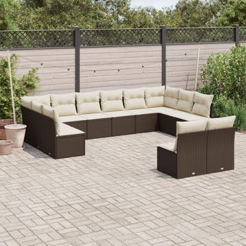 vidaXL 12-delige Loungeset met kussens poly rattan bruin, Verzenden, Nieuw, Loungeset