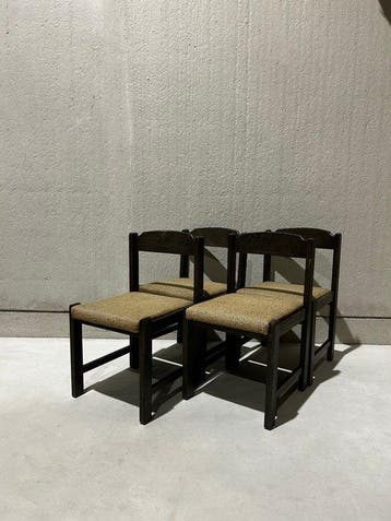 Stoel - Eik - Set van vier vintage eetkamerstoelen