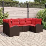 vidaXL Tuinbank Set met kussen 6 pcs Bruin Poly Riet, Tuin en Terras, Verzenden, Nieuw