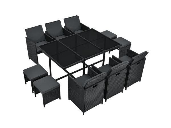 Veiling - Polyrotan eetset - Baracoa XL - 11-delig - Zwart, Tuin en Terras, Tuinsets en Loungesets, Nieuw