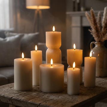 Lot de 7 bougies côtelées LED - crème - Avec minuterie et, Maison & Meubles, Verzenden, Neuf