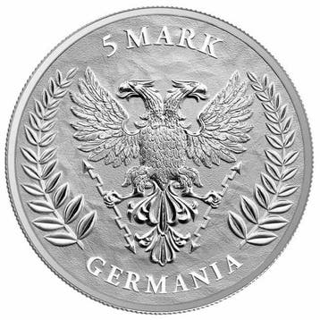 Duitsland. 5 Mark 2022 1 oz 5 Mark Germania Silver Coin Blue