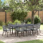vidaXL Tuin Eettafel Set 9 pcs Grijs poly rattan, Verzenden, Nieuw