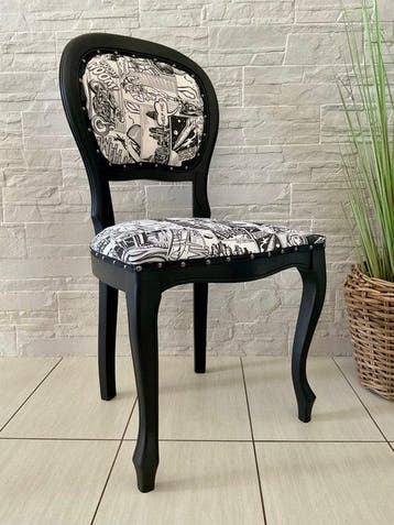 F.Giordano - Chaise - Bois, Velours, Acrylique, Peindre -