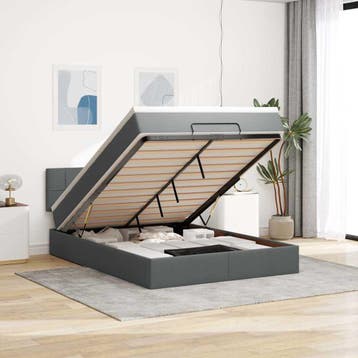 vidaXL Bed met matras 140x200 cm stof donkergrijs, Verzenden, Nieuw