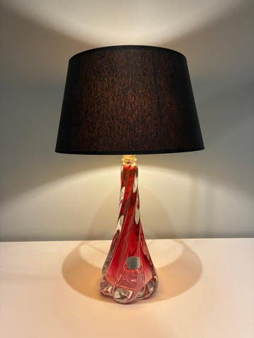 Val Saint Lambert - René Delvenne - Lampe de table - Cristal, Antiquités & Art