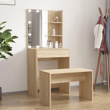 vidaXL Kaptafelset met LEDs bewerkt hout sonoma, Verzenden, Nieuw