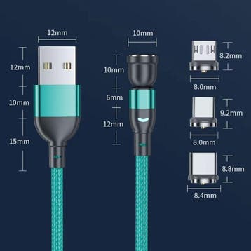 USB naar USB-C 540° Magnetische Oplaadkabel - 2 Meter -, Telecommunicatie, Mobiele telefoons | Telefoon-opladers, Verzenden, Nieuw