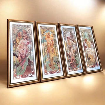 Alphonse Mucha (1860-1939) - Wandspiegel (4) - Hout, Glas -, Antiek en Kunst