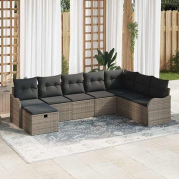 vidaXL Tuinbank Set 8 st Grijs poly rattan, Verzenden, Nieuw