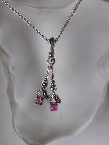 Zilver, Robijnen & Marcasieten - Ketting met hanger - Art