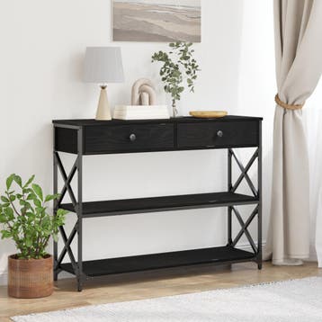 vidaXL Console Tafel met lade met plank Zwart eiken 100 x 28, Verzenden, Nieuw