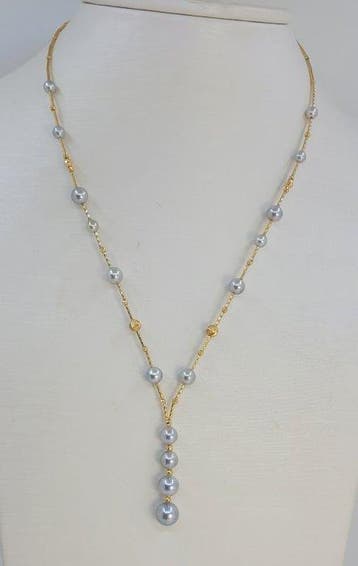 Halsketting - 18 karaat Geel goud - 4x8 mm Akoya parels