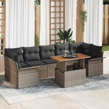 vidaXL Tuinbank Set 8 st Grijs Poly rattan, Verzenden, Nieuw