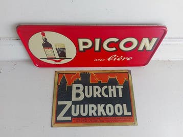 Burcht en Picon bier - 2 × panneaux publicitaires vintage en