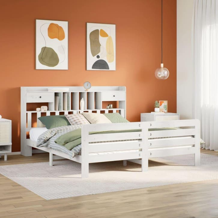 vidaXL Bed met boekenkast zonder matras grenenhout wit, Maison & Meubles, Chambre à coucher | Lits, Envoi