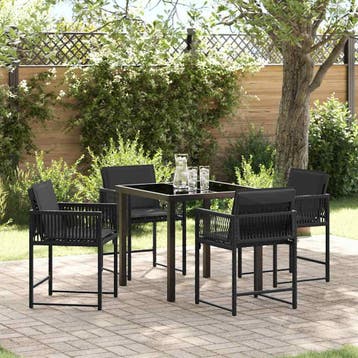vidaXL Tuin Eettafel Set 5 pcs Zwart poly rattan, Verzenden, Nieuw